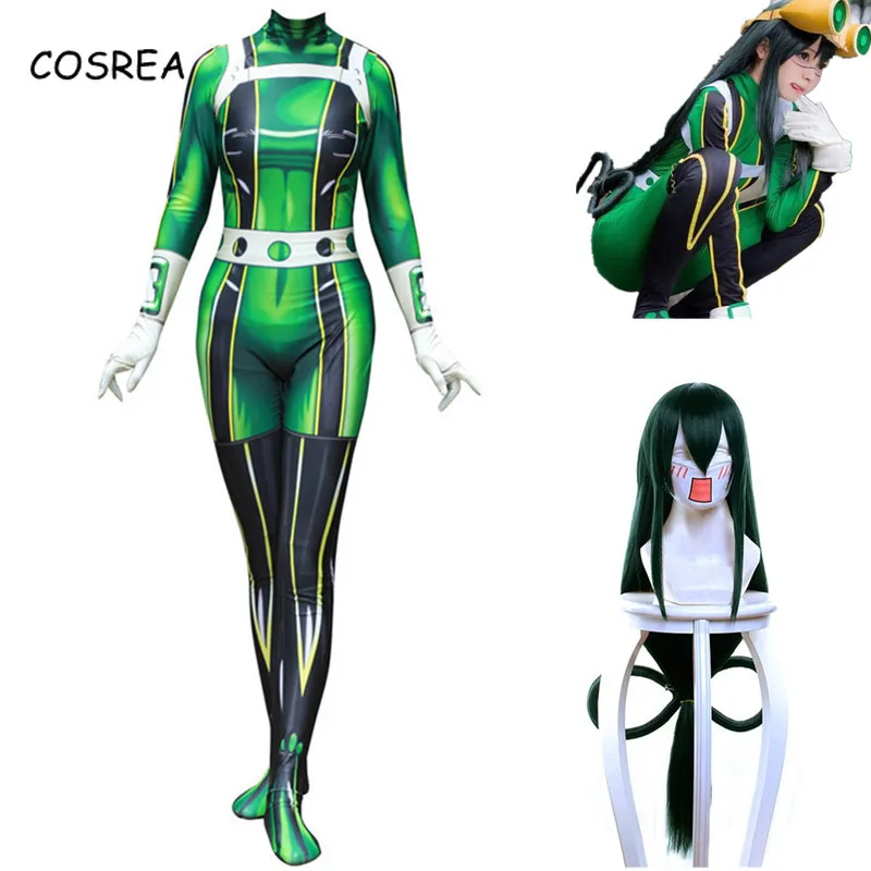 Костюм-боди с аниме My Boku no Hero academic Asui Tsuyu Froppy Zentai костюмы на Хэллоуин парик для