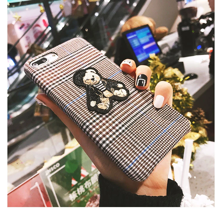 GlamPhone чехол с милым мультяшным вышитым медведем чехол для телефона для iphone X 8 8plus 7 7plus 6 6plus 6S 6splus клетчатая Сетка Мягкий ТПУ чехол