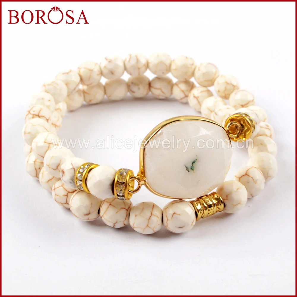 

BOROSA 5 шт. смешанный золотой цвет натуральный белый солнечный кварц граненый с 8 мм каменные бусины браслеты для женщин ювелирные изделия G1549