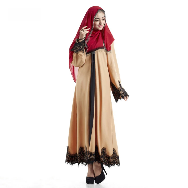 Мусульманское платье abaya, кружевной кардиган, длинные халаты, кафтан, Дубай, ретро халаты, Женская коричневая свободная одежда