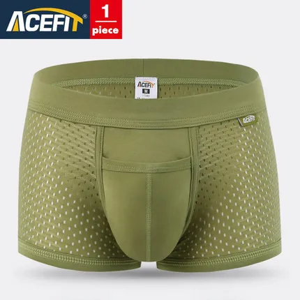 Бренд Acefit, мужское нижнее белье, Модальные шелковые сетчатые мужские боксеры, одноцветные, удобные, мягкие, дышащие, высокое качество, шорты, штаны - Цвет: army green