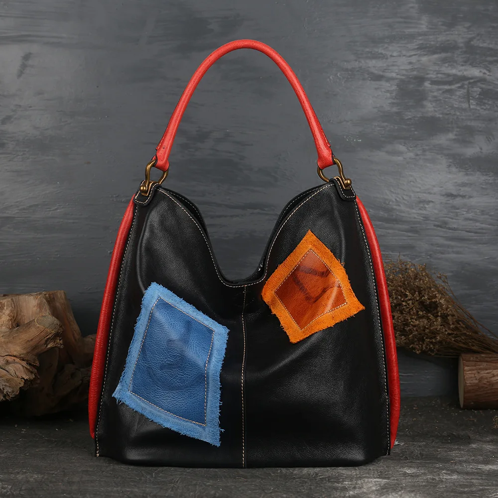 Женская сумка из воловьей кожи Johnature винтажная однотонная мягкой в стиле ретро