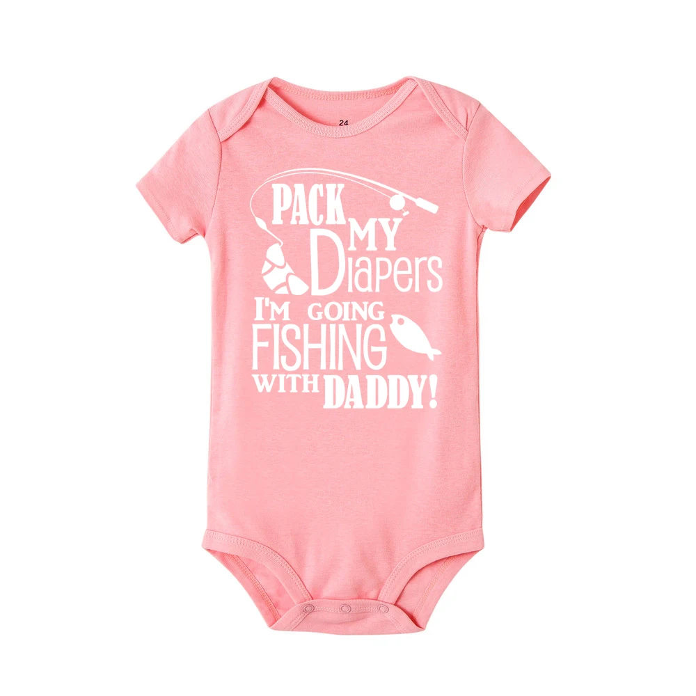 R145-SRPPK- Летний комбинезон с надписью «I am going Fishing with daddy» для новорожденных мальчиков и девочек, комбинезон с короткими рукавами, одежда для детей от 0 до 24 месяцев - Цвет: R145-SRPPK-
