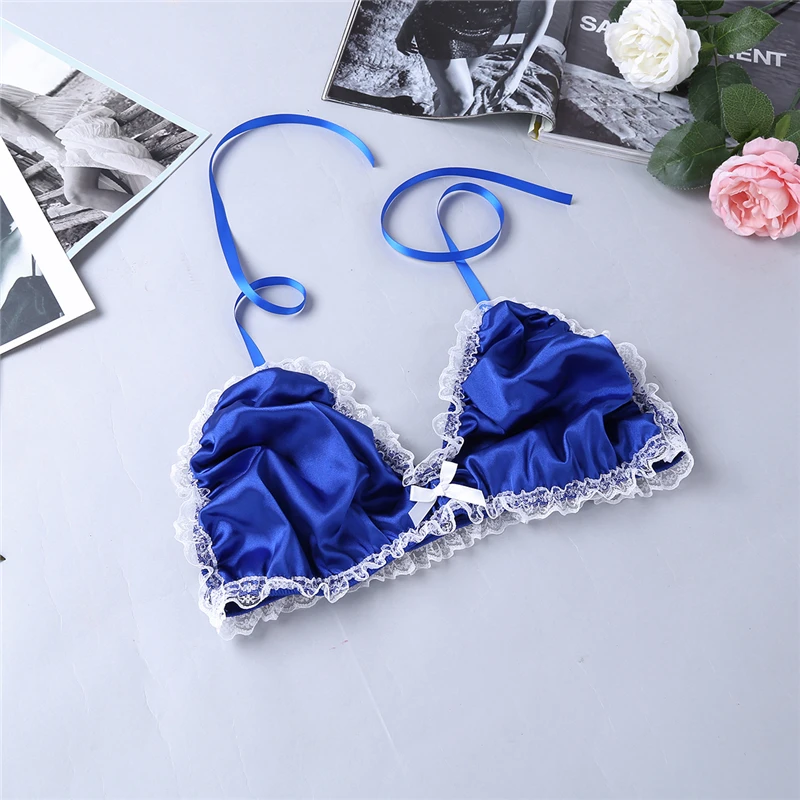 2 шт. мужской модный Блестящий атласный кружевной комплект нижнего белья с рюшами