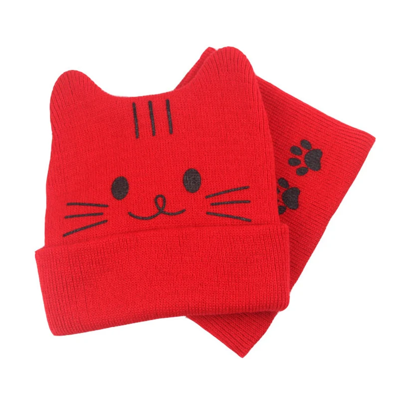 DreamShining Newborn Baby Hat Scarf Set Cartoon Cat Warm Hats Autumn Winter Toddler Beanie Protect Ear Cap Kids Scarves | Детская одежда