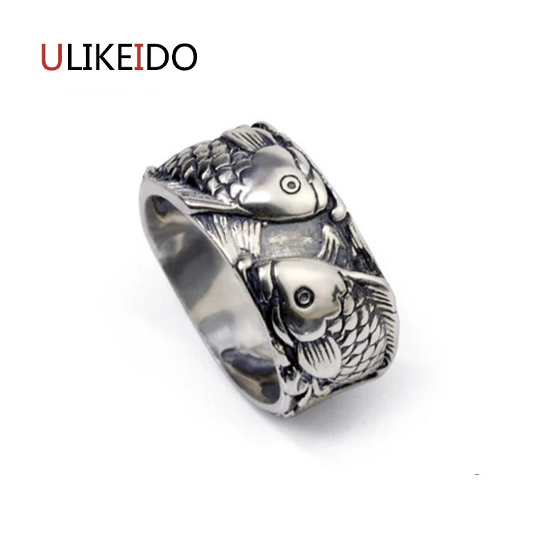 

100% Pure 925 Sterling Silver Jewelry Fish Rings Wide Version Men Signet Ring For Women Special Christmas Gift 1125