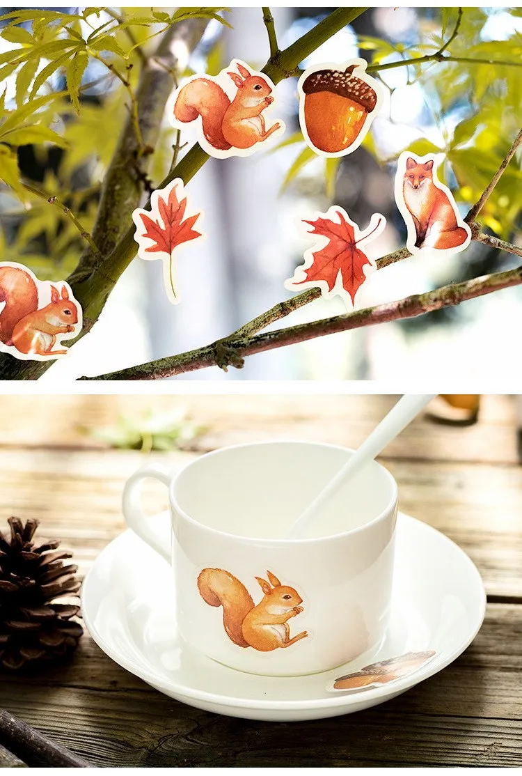 45pcs/box Autumn Day Forest Stickers Scrapbooking Stick Label Diary Album Journal Decoration Stickers Stationery Album Stickers