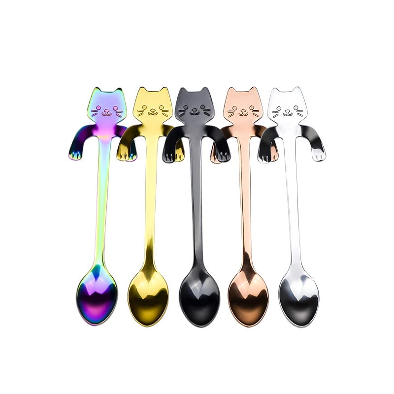 Маленькая мини ложка из нержавеющей стали 304 кофейная для кошки перемешивающая