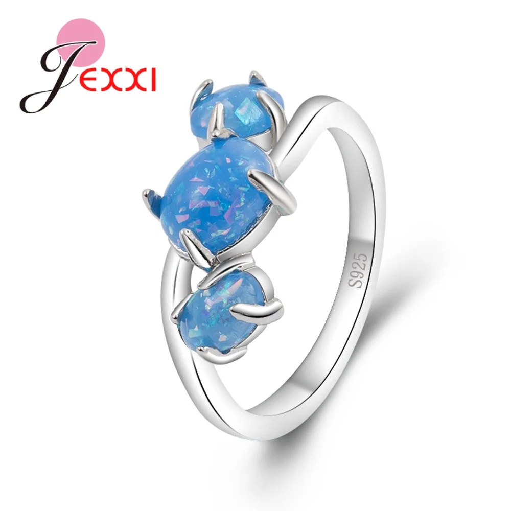 

Romantic Anniversary Gift For Women Wife With Blue Fire Opal Stones Fashionable 925 Sterling Silver Anel Rings Jewelry