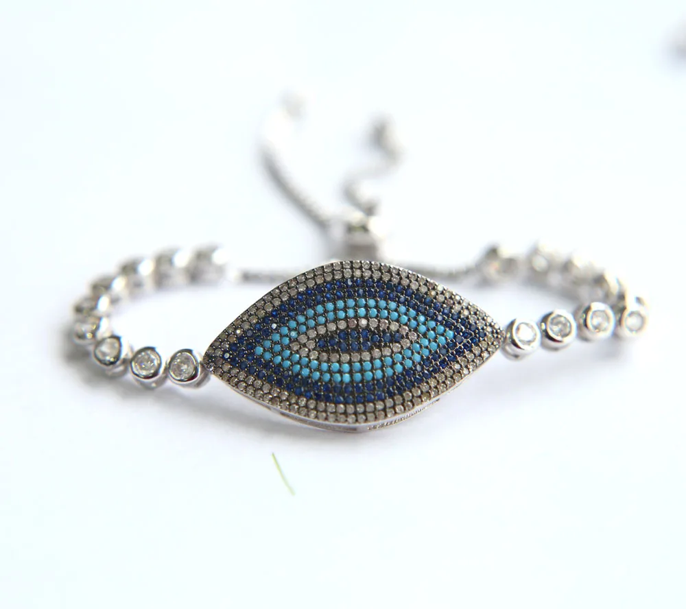 Высокое качество micro pave фианит Синий Белый Черный Турецкий Дурной глаз 3 мм cz