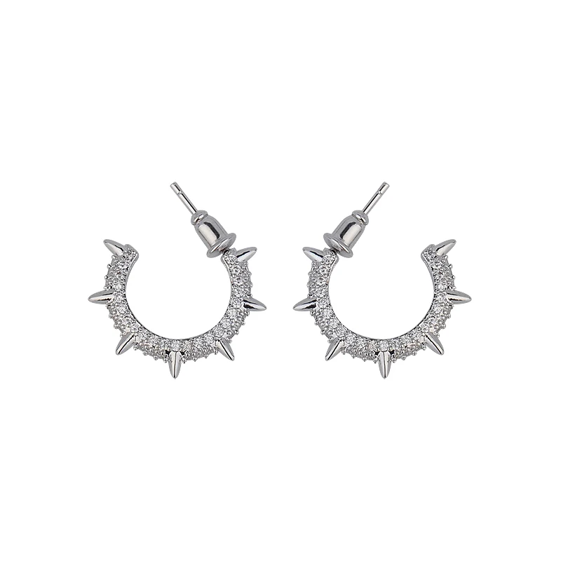 Женские винтажные полукруглые серьги-гвоздики с цирконом из белого золота YME6126Y |