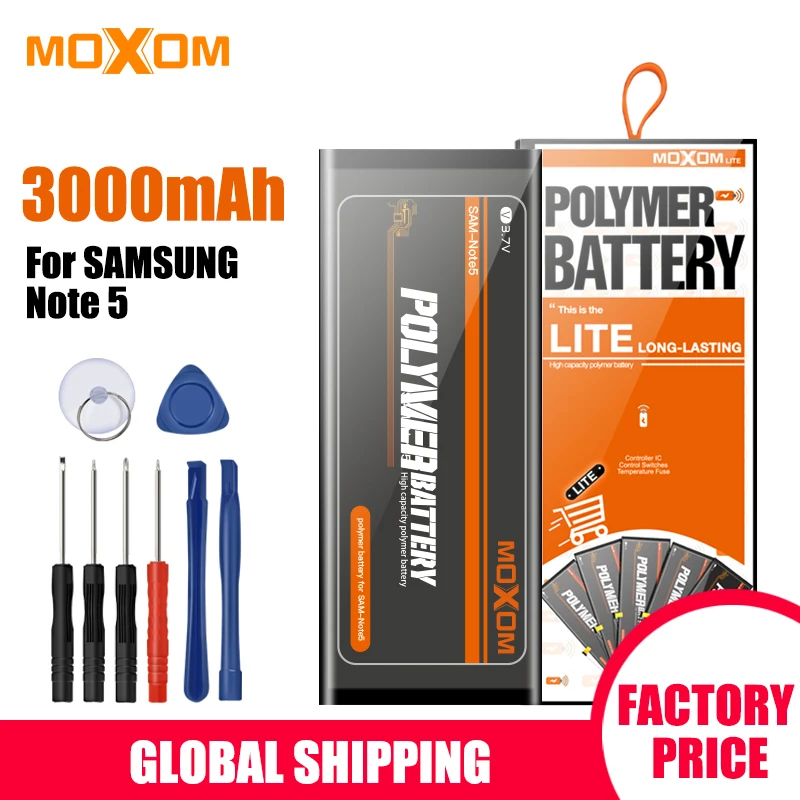 

Аккумулятор MOXOM для мобильного телефона Samsung Galaxy Note5 N9200 N920T N920C 2800 мАч, высокая совместимость с 3,7 В, батарея с бесплатными инструментами