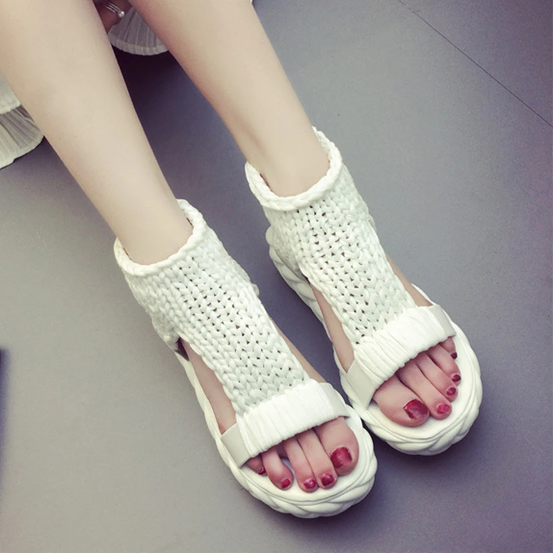 Женские летние модные открытый носок platrorm студентов шерсть однотонные Босоножки