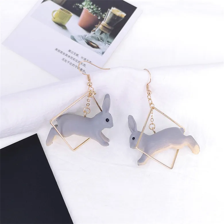 drop earring Timlee E100,, персональные милые трехмерные Геометрические Квадратные серьги-капли из сплава с кроликом - Окраска металла: drop earring
