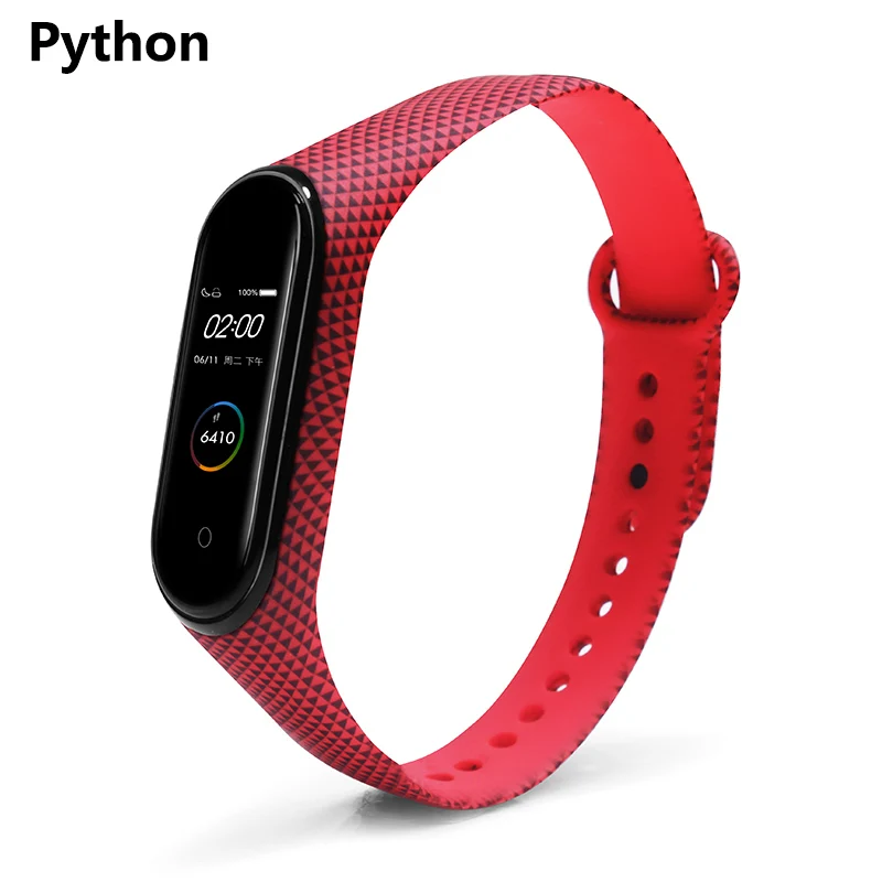Python BOORUI Универсальный Miband 3 4 ремешок pulsera inteligente ремешок для xiaomi mi3 mi4 смарт-браслеты с разнообразными цветами - Цвет: Python