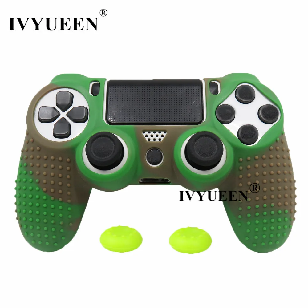 Green Gray IVYUEEN силиконовый чехол для Игровые приставки 4 Dualshock 4 PS4 Pro Slim контроллер кожного покрова с джойстиками ручки Thumbsticks шапки - Цвет: Green Gray