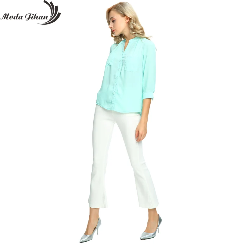 Moda Jihan шифоновые блузки и рубашки женская блузка с рукавом 3/4 женские топы модные