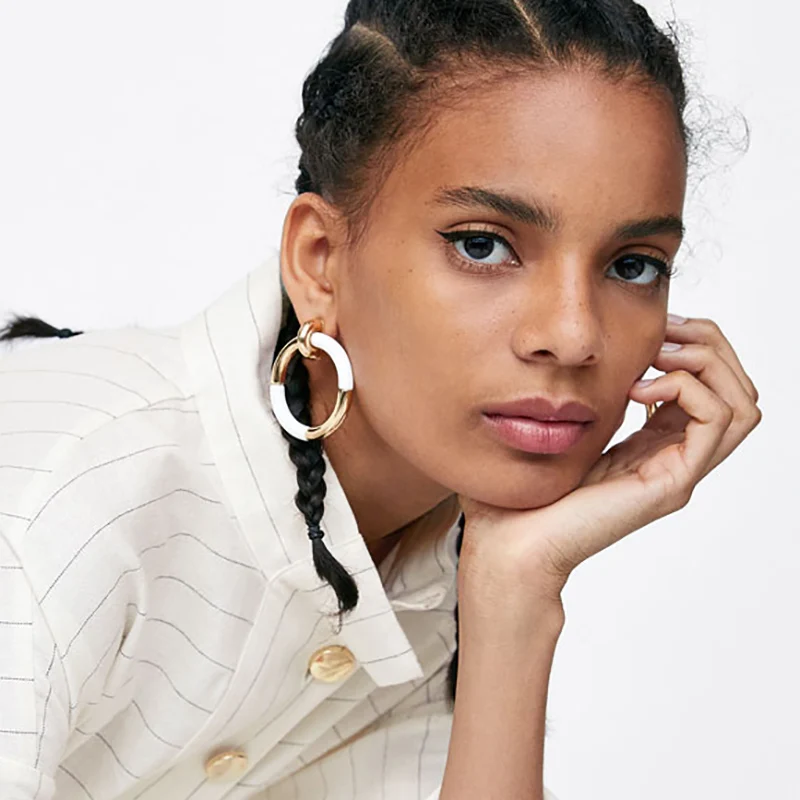 Модные богемные украшения za массивные металлические круглые серьги для женщин