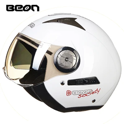 white BEON унисекс moto rcycle винтажный шлем 3/4 Ретро шлем с двумя линзами мото rbike с открытым лицом четыре сезона moto casco шлемы - Цвет: white