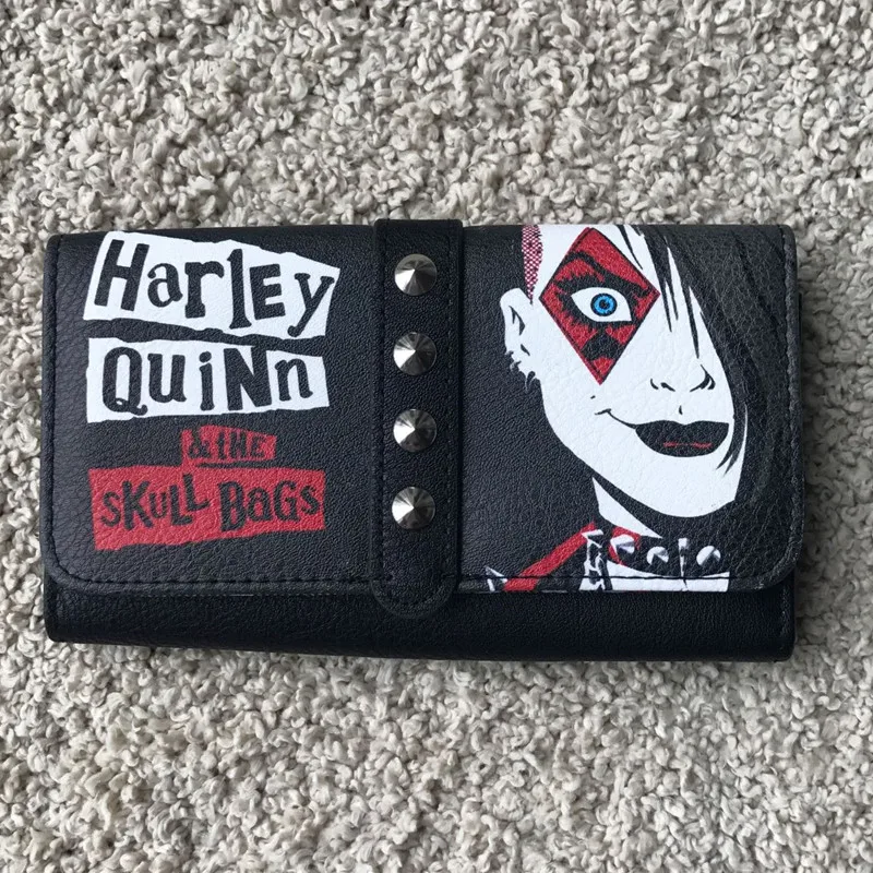 Черный кошелек Harley Quinn с черепом, Длинный кошелек, Сумки из искусственной кожи, кошелек с принтом, сумка на молнии, 17x10 см