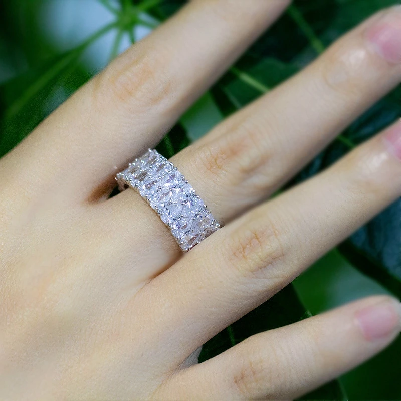 Роскошное белое кольцо с фианитом для женщин серебристый блестящий цвет двойной