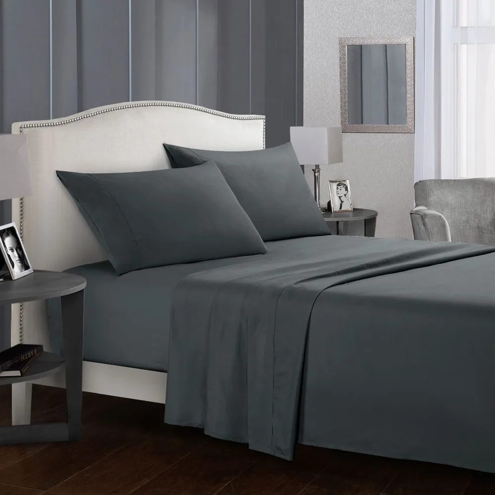 

Solid Bedding Set Hotel Home Linens Flat Sheet+Fitted Sheet+Pillowcase Gray White Red Queen/ King Not included Duvet Cover