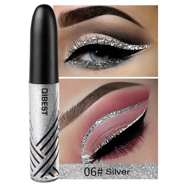 06 Silver Qibest, сексуальная жидкая блестящая подводка для глаз, Maquiagem, металлик, серебристый, синий, золотой, водонепроницаемая блестящая подводка для глаз, тени для век, макияж для глаз - Цвет: 06 Silver