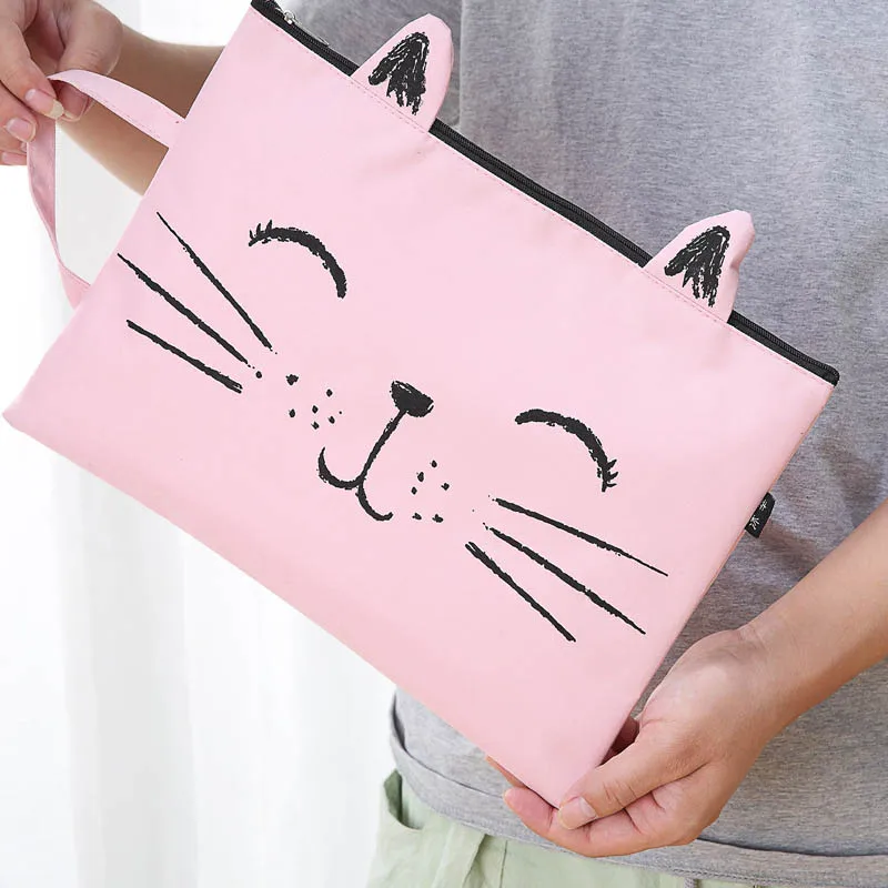 1 шт. Kawaii Сумка для документов милый кот A4 Холщовая портфель бумажный
