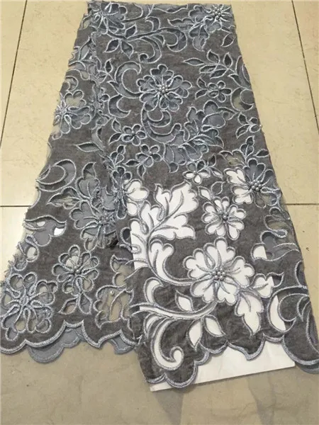 

Nigeria's new hand cut velvet lace gauze fabrics, French beads lace fabric with the beautiful evening dress