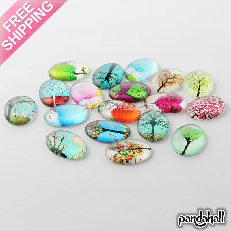 

Tree Theme Decorations Glass Oval Flatback Cabochons, Mixed Color, 25x18x6mm