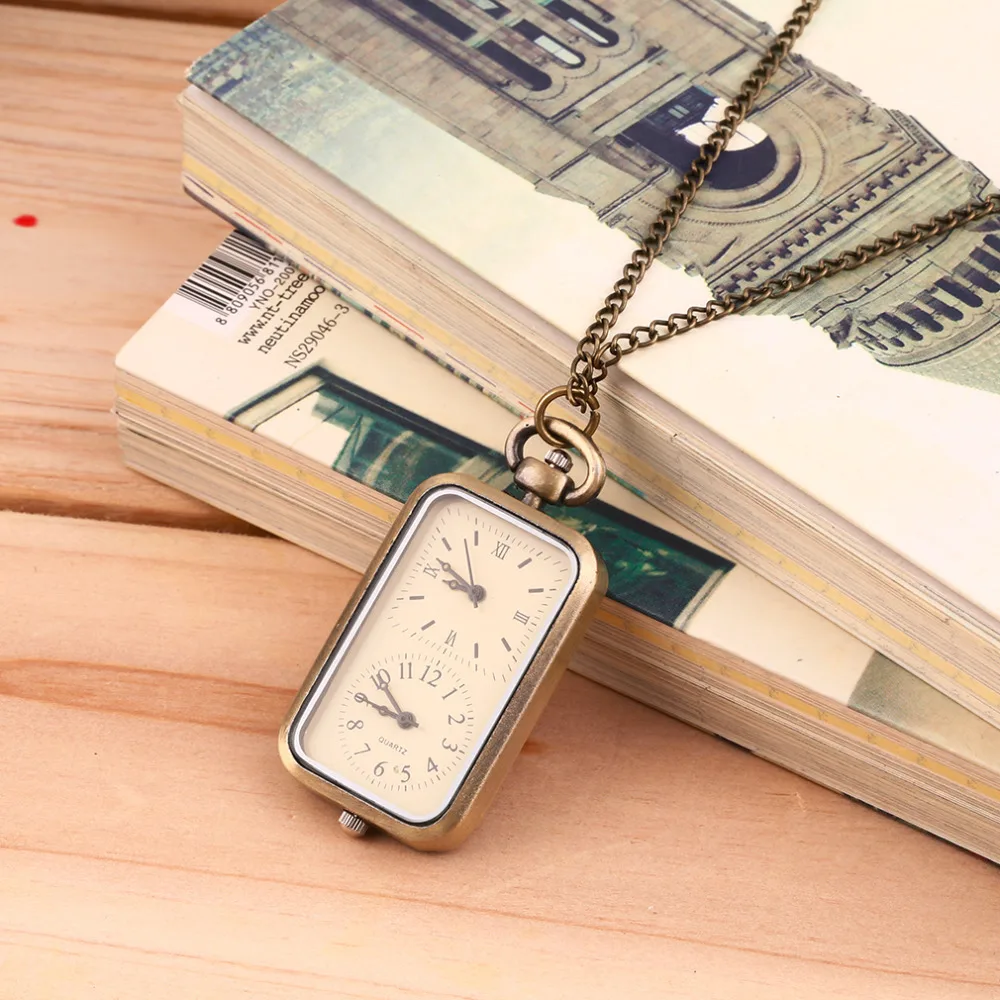 OUTAD античная бронза кварцевые карманные часы двойной часовой пояс подарок для