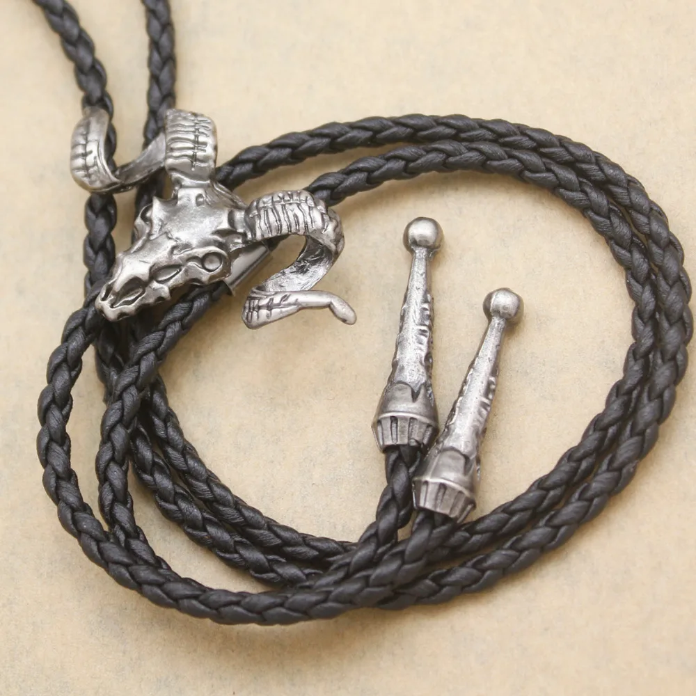 Мужской кожаный галстук с серебряным покрытием и черепом|western jewelry|men jewelryjewelry men |