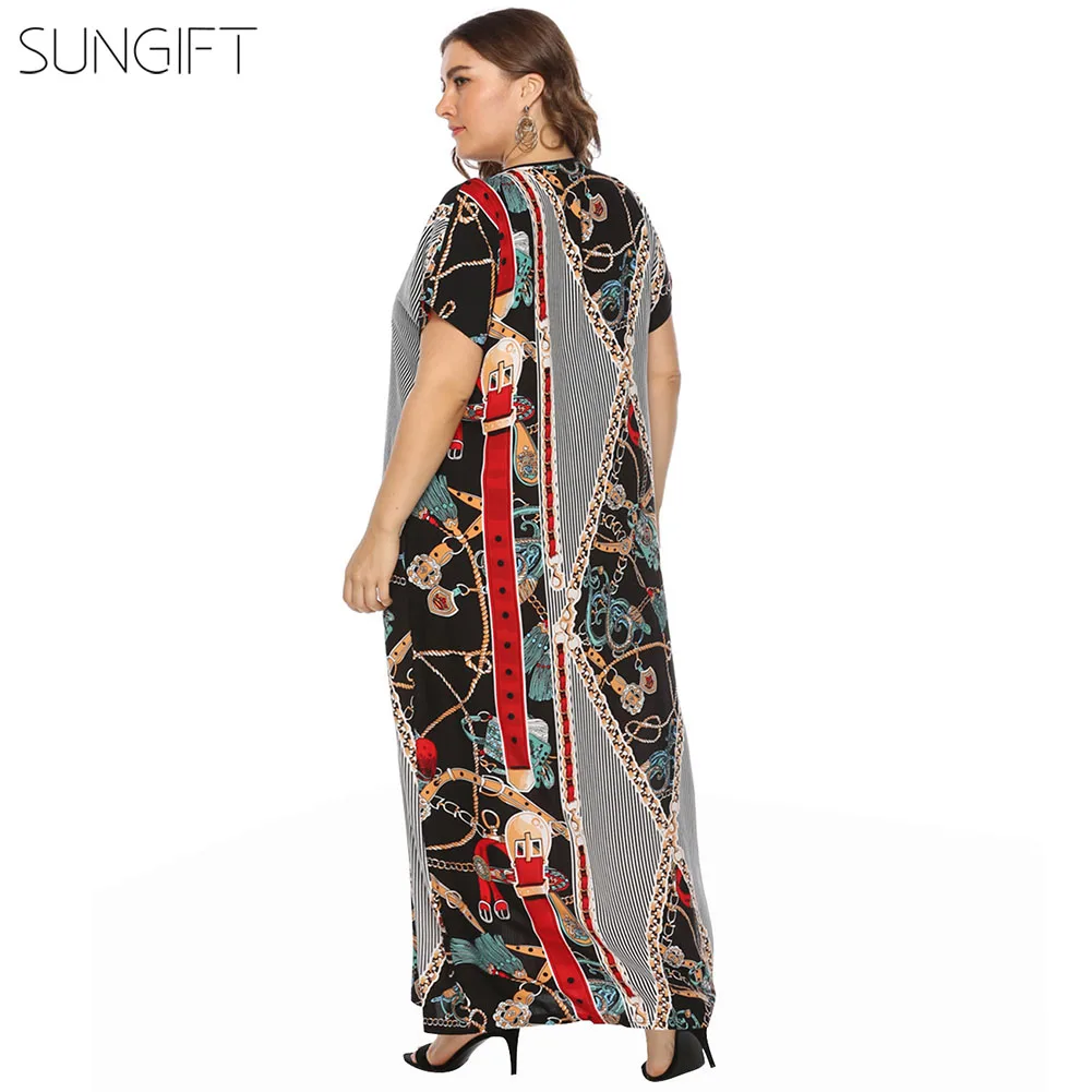 Женское платье в африканском стиле SUNGIFT длинное с короткими рукавами и