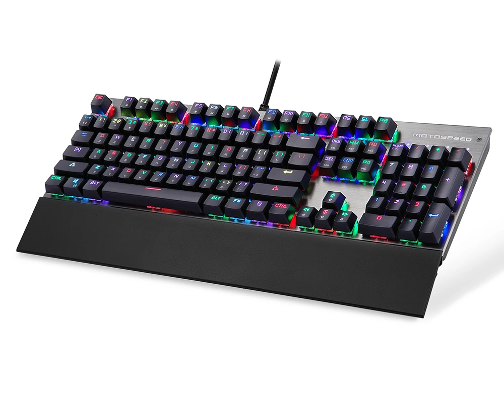 Оригинальная игровая механическая клавиатура Motospeed CK108, 104 клавиш, RGB синий переключатель, Проводная RGB подсветка, анти-привидение для геймерского компьютера