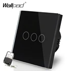 Сенсорный светодиодный индикатор Wallpad из черного стекла, 110-220 В, стандарт ЕС и Великобритании, 3-клавишный смарт-выключатель света RF433 с дистанционным управлением, бесплатная доставка