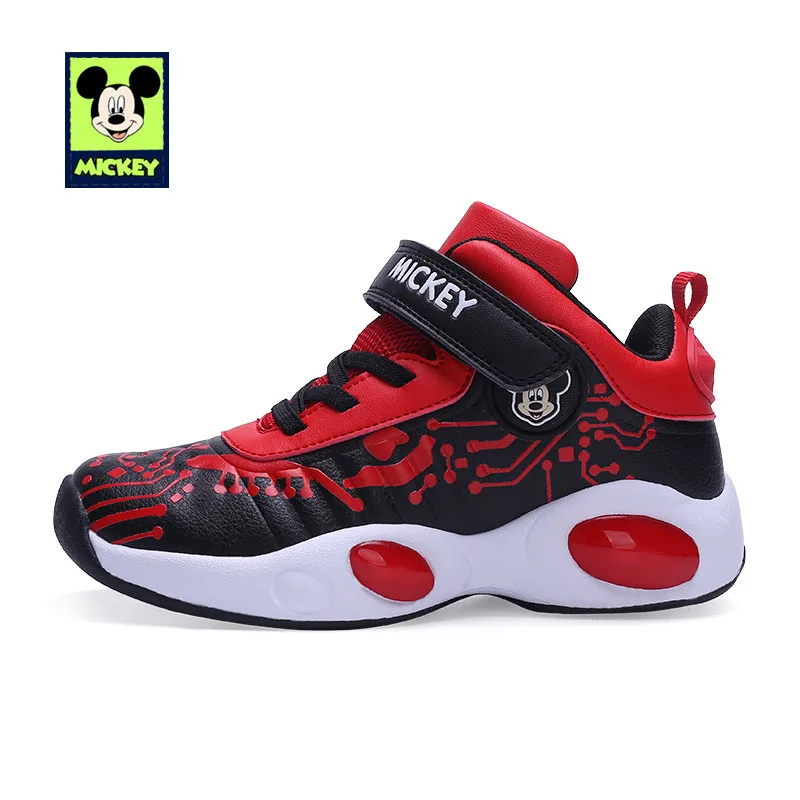 Red Mickey Shoes Disney/детская повседневная обувь; спортивная обувь для мальчиков и девочек с Микки; сезон весна-осень; дышащие кожаные кроссовки для детей; размеры 31-37 - Цвет: Red Mickey Shoes