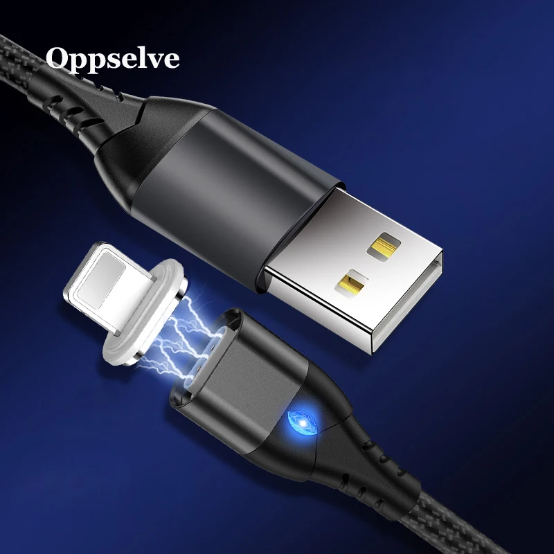 Oppselve 1 м светодиодный магнитный usb-кабель для iPhone Xs Max 8 7 6 и кабель USB type C и кабель Micro usb для samsung Xiaomi LG USB C Tubo