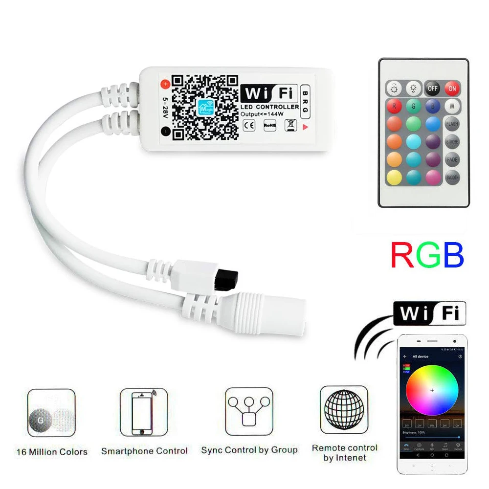 Wi-Fi RGBW/RGB-контроллер для Светодиодный светильник лент DC5-28V с 24 клавишами