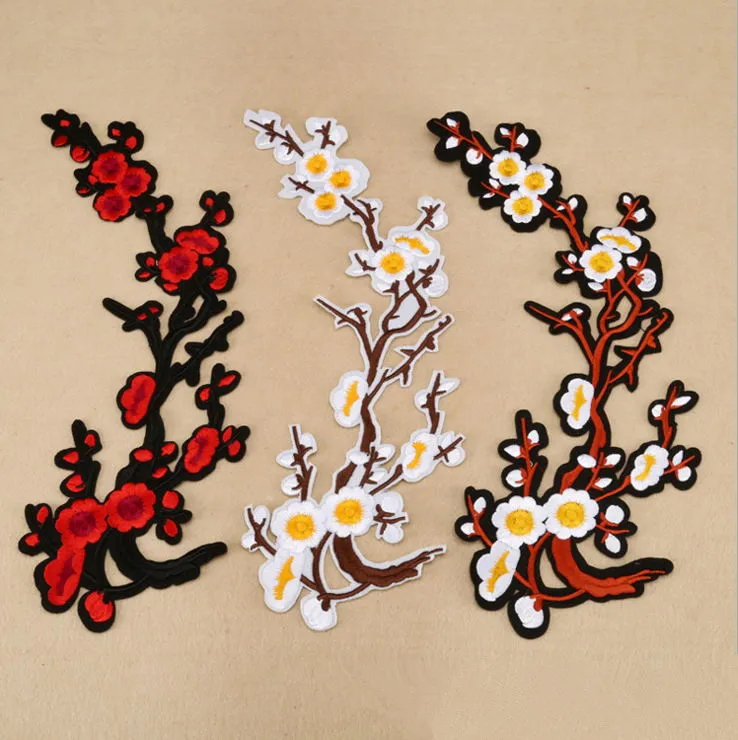 

New arrival 5 pcs big size plum blossom embroidered Iron On Patches DK dress hat garment bag Appliques accessory free shipping