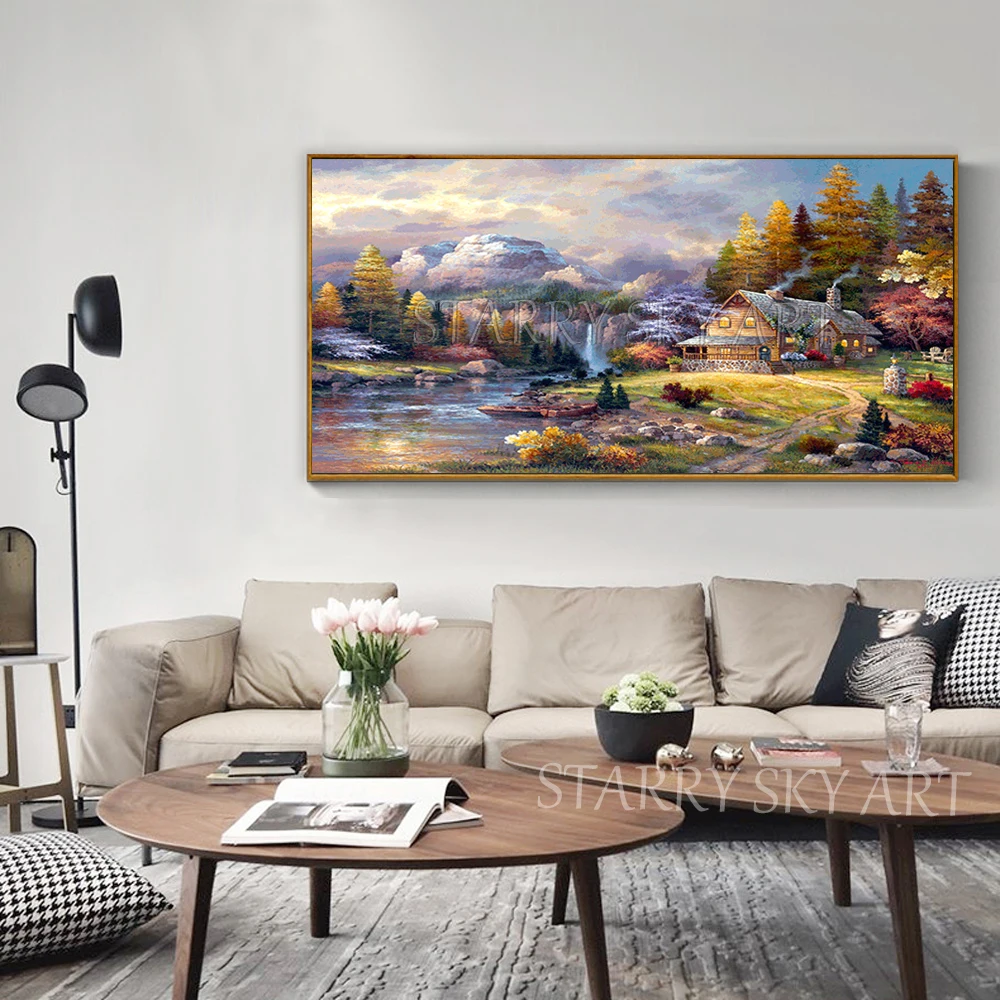 Kopen Kunstenaar Handgeschilderde King Size Luxe Muur Art Thomas Landschap Olieverfschilderij Europa Stijl Land Thuis Olie Schilderen
