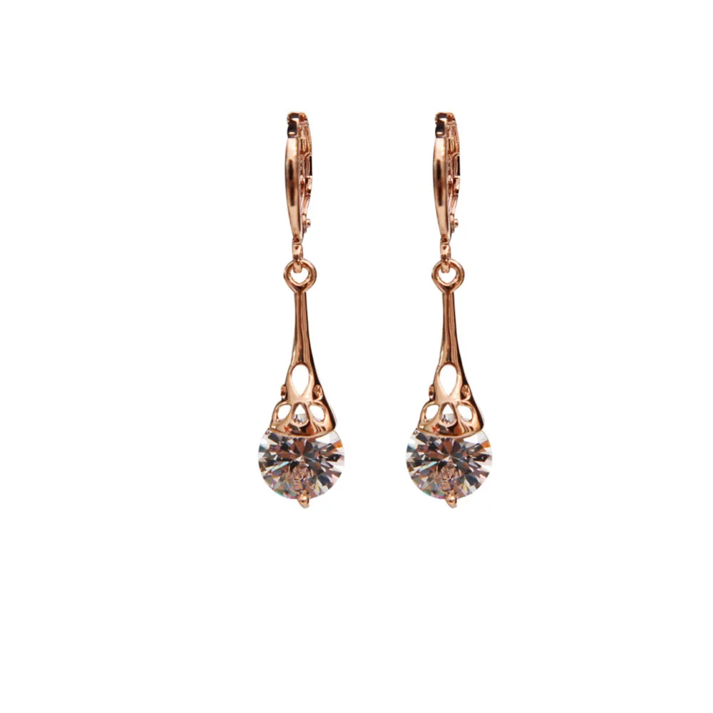 Женские серьги-капельки золотого цвета с белым цирконием свадебные ювелирные