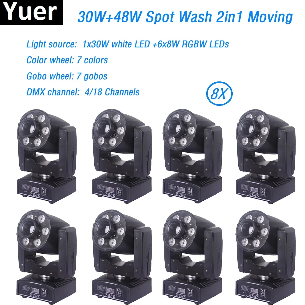 

8 шт./лот мини 30 Вт Led spot 6x8 Вт wash Moving Head Light 95 Вт Gobo/цветное колесо 10/16 каналов DMX DJ Disco Stage Lighting Machine