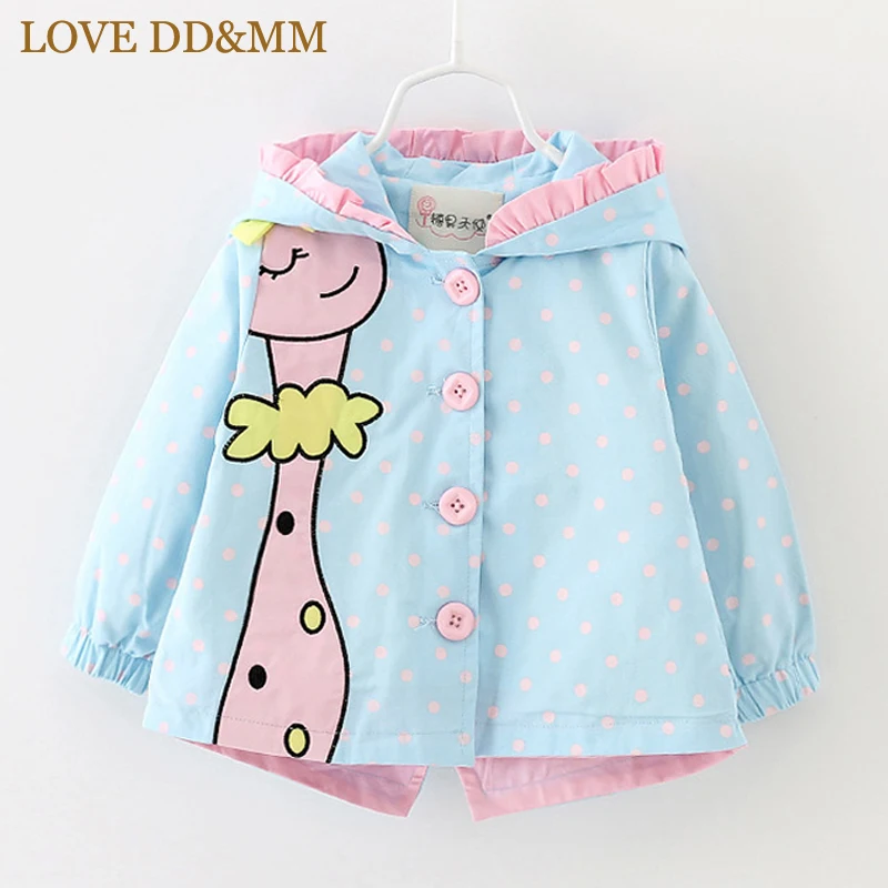 Куртка для девочек с надписью «LOVE DD& MM» Новинка года, зимняя детская одежда милая ветровка с капюшоном с длинными рукавами и принтом жирафа для девочек - Цвет: Синий