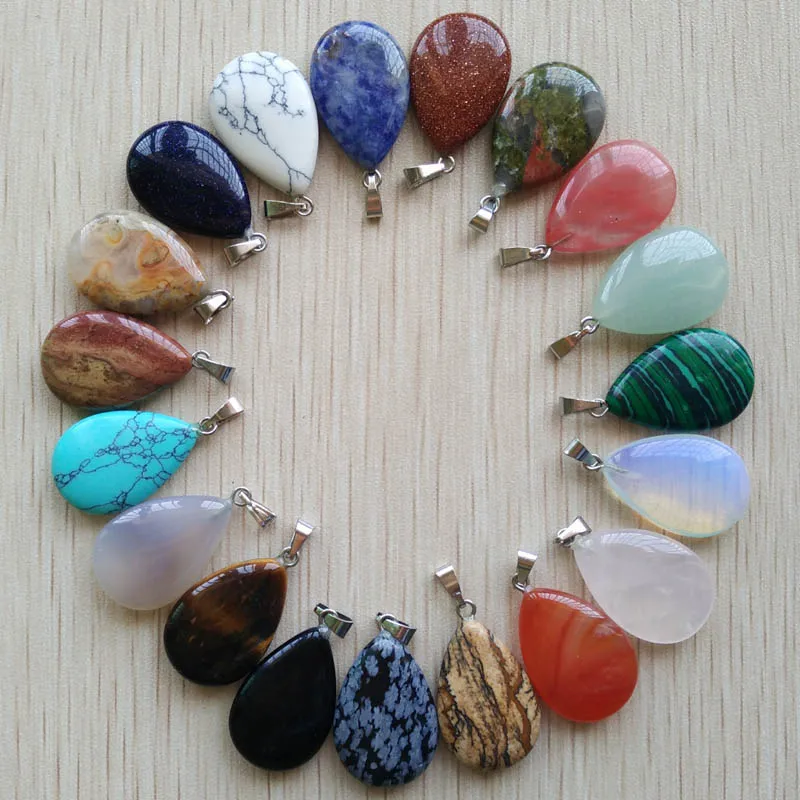 mix 50 шт./лот,, модные подвески из натурального камня в форме капли воды, подвески для ожерелья - Окраска металла: mix