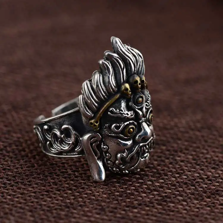 FNJ 925 Silver Skeleton Ring Skull New Fashion S925 Sterling Thai Silver Rings for Men Jewelry Adjustable Size