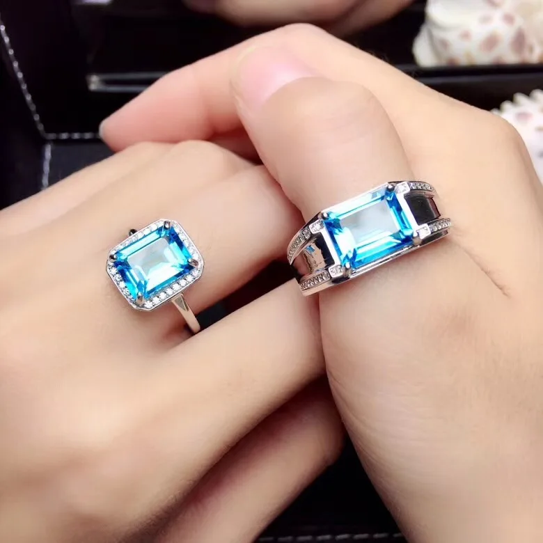 Пара колец из природного топаза Lover's кольцо 925 пробы Серебристый Высота