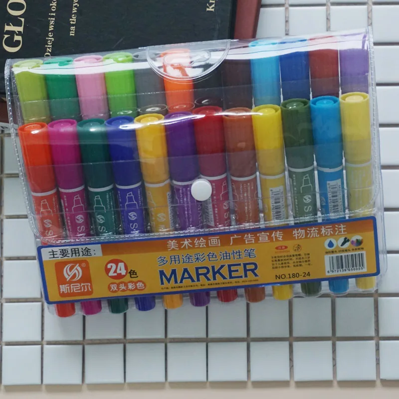 24 colors markers 12/18/24/30 colors oily art school pen Double-headed art supplies markers drawing markers set manga kawai - Цвет: 24 colors