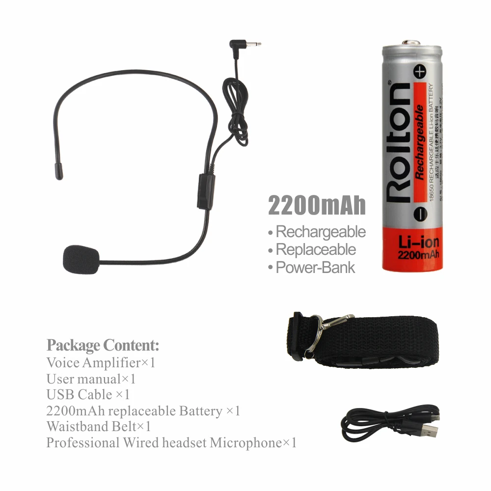 Портативный голосовой усилитель Rolton K300 Bluetooth Мегафон внешний аккумулятор