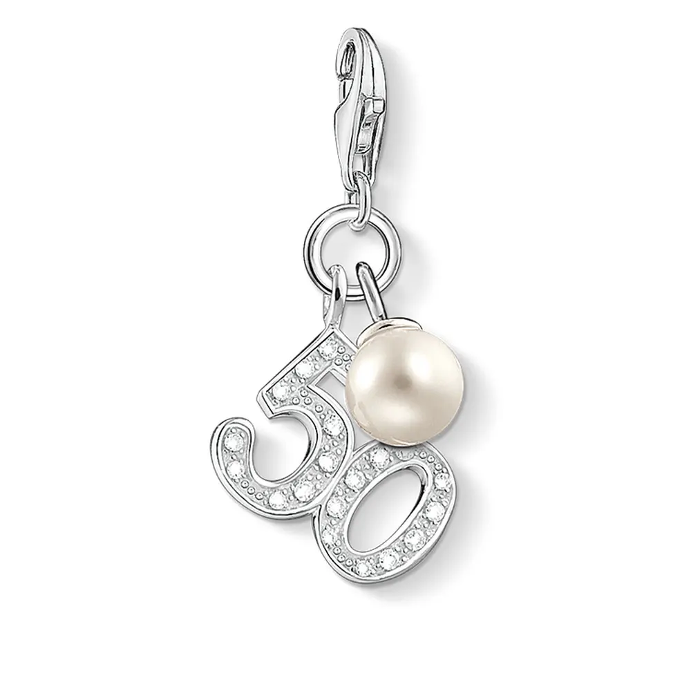 

Pearl Ball Lucky Number 50 Pendant Charms 925 Sterling Silver CZ Rhinestone Accessories For DIY Women Fashion Jewelry Making