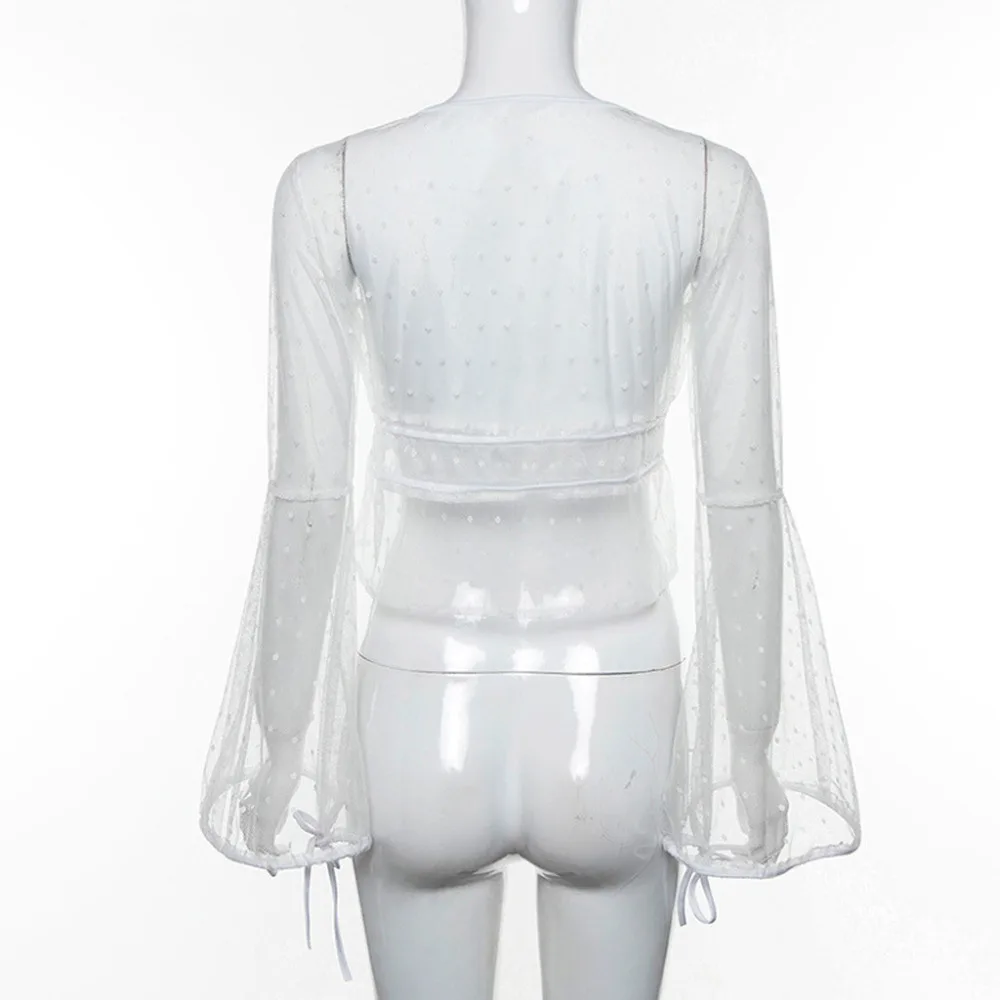 Женская кружевная блузка в горошек привлекательная прозрачная сетчатая с